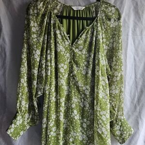 LC Lauren Conrad Green Floral Peasant Blouse Long Sleeve Spring Plus Size